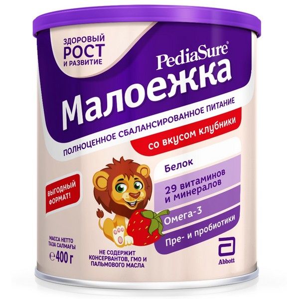Фотография товара Смесь сухая для детского питания вкус клубники от 1 до 10 лет Малоежка PediaSure/ПедиаШур банка 400г