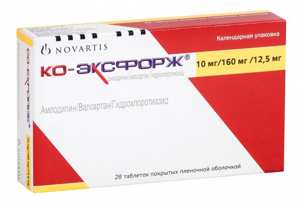 Фотография товара Ко-Эксфорж таблетки п/о плен. 10мг+160мг+12,5мг 28шт