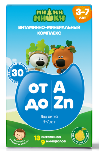 Фотография товара Витаминный комплекс от A до Zn для детей 3-7 лет Ми-ми-мишки таблетки жевательные 860мг 30шт