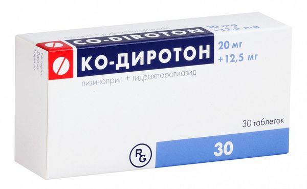 Фотография товара Ко-Диротон таблетки 20мг+12,5мг 30шт