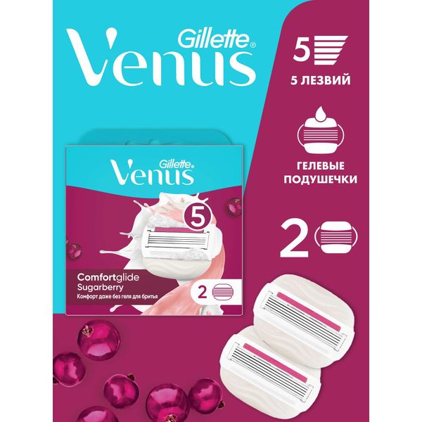Фотография товара Кассеты сменные для безопасной бритвы Comfortglide Sugarberry Venus Gillette/Жиллетт 2шт