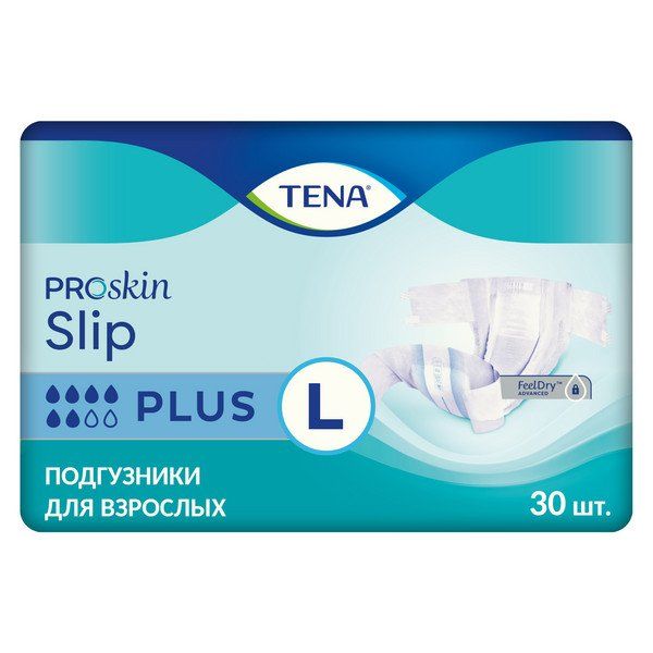 Фотография товара Подгузники дышащие TENA Slip Plus/ТЕНА Слип, L (талия/бедра 96-144 см) 30 шт.