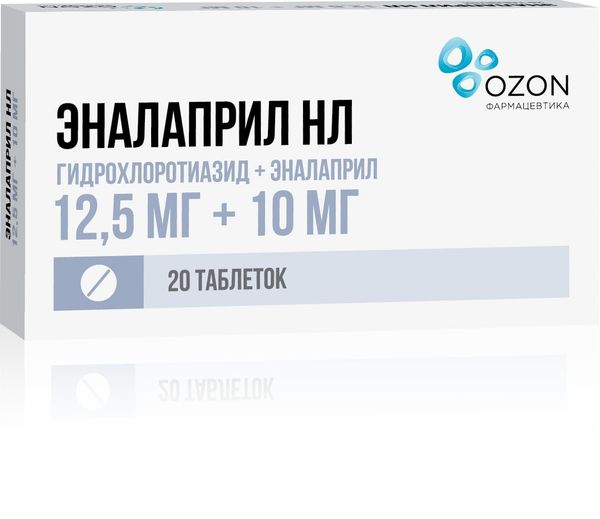 Фотография товара Эналаприл НЛ 20 таблетки 12,5мг+20мг 20шт