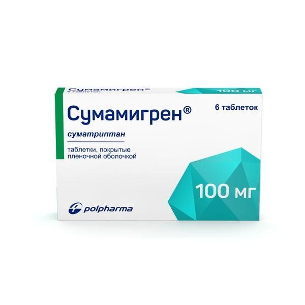 Фотография товара Сумамигрен таблетки п/о плен. 100мг 2шт