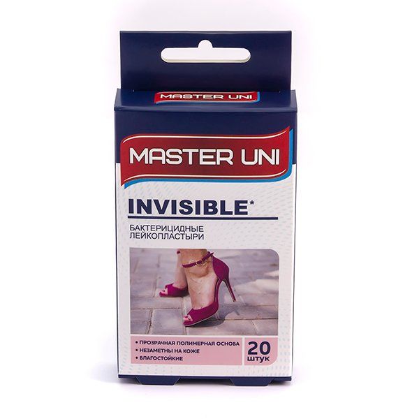 Фотография товара Пластырь бактерицидный на полимерной основе Мастер Юни Invisible 20 шт
