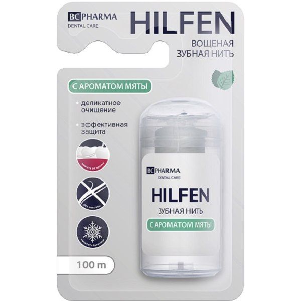 Фотография товара Нить зубная вощеная плоская с ароматом мяты BC Pharma Hilfen/Хилфен 100м