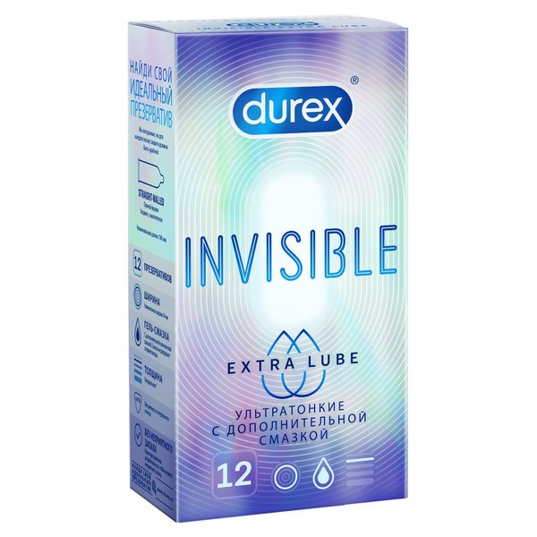 Фотография товара Презервативы из натурального латекса Extra Lube Invisible Durex/Дюрекс 3шт