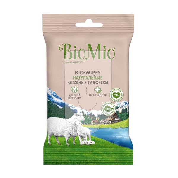 Фотография товара Салфетки влажные натуральные с экстрактом хлопка Bio-Wipes BioMio/БиоМио 15шт