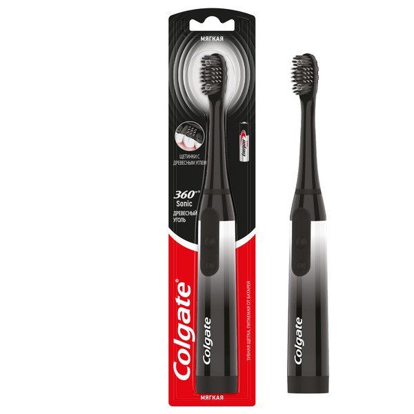 Фотография товара Щетка зубная 360 Sonic питаемая от батарей древесный уголь Colgate/Колгейт