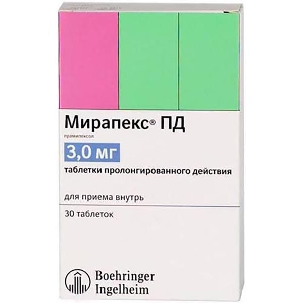 Фотография товара Мирапекс ПД таблетки с пролонгированным высвобождением 1,5мг 30шт