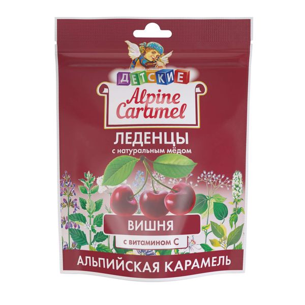 Фотография товара Альпийская карамель детская с натуральным медом и витамином С вскус малины Alpine Caramel леденцы пак. 75г
