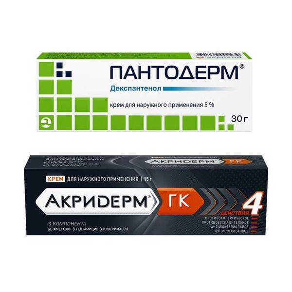 Фотография товара Набор 1X Акридерм ГК крем для наружного применения 15г + 1X Пантодерм крем для наружного применения 5% 30г