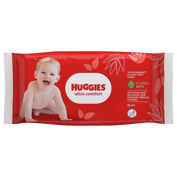 Фотография товара Салфетки влажные детские многослойные с алоэ Ultra Comfort Huggies/Хаггис 56шт