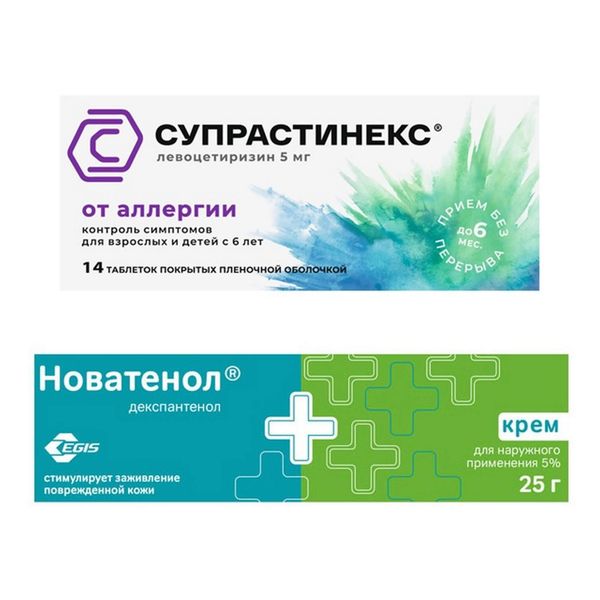 Фотография товара 1X Новатенол мазь для наружного применения 5% 50г + 1X Супрастинекс таблетки п/о плен. 5мг 14шт