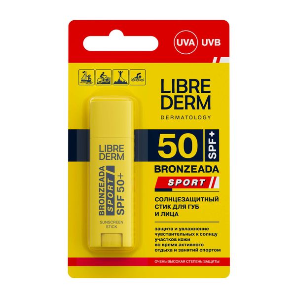 Фотография товара Стик солнцезащитный для губ и лица SPF50+ Sport Bronzeada Librederm/Либридерм 4,8г