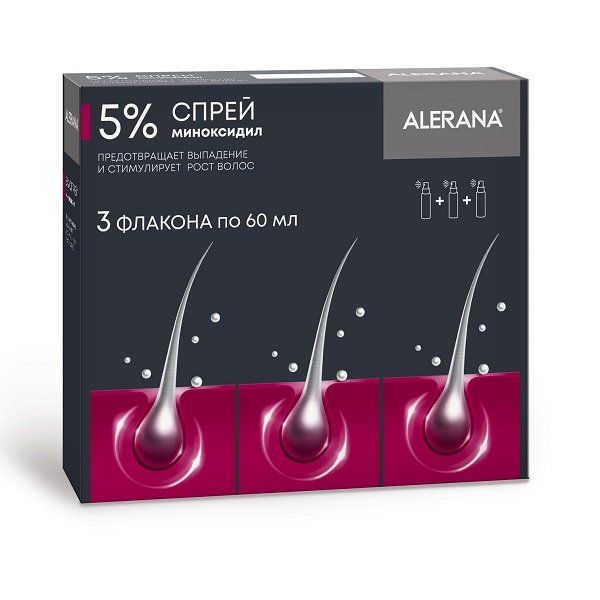 Фотография товара Спрей Alerana (Алерана) 5% для наружного применения 60 мл 3шт