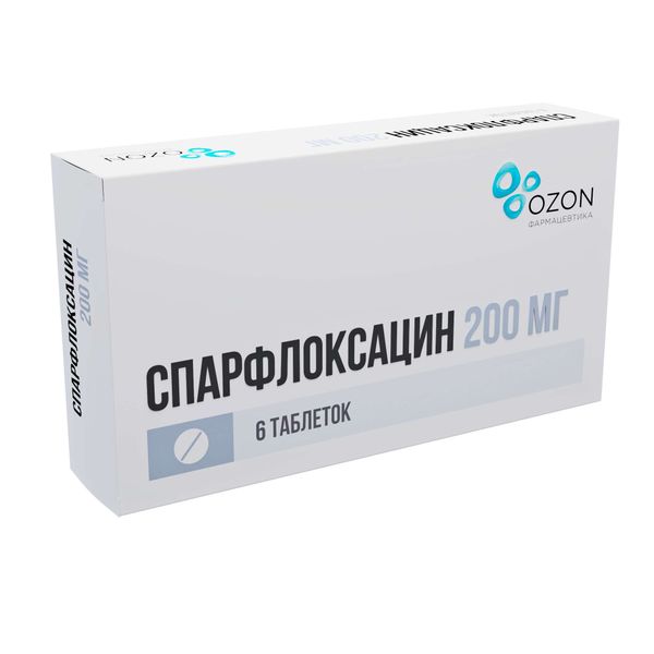 Фотография товара Спарфлоксацин таблетки п/о плен. 200мг 6шт
