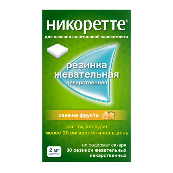Фотография товара Никоретте вкус свежих фруктов резинка жевательная 4мг 30шт