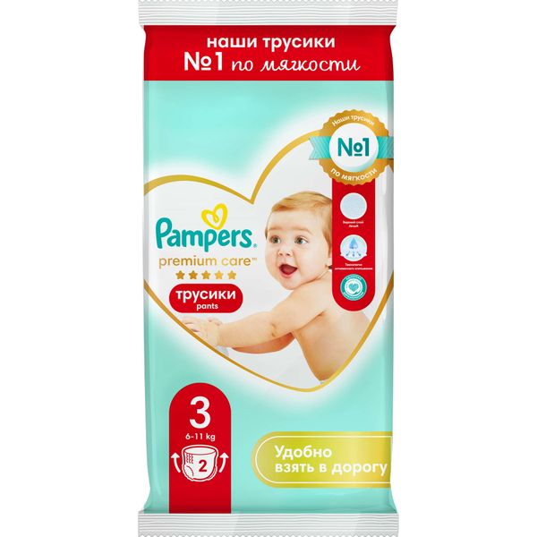 Фотография товара Подгузники-трусики для мальчиков и девочек Pants Premium Care Pampers/Памперс 6-11кг 2шт
