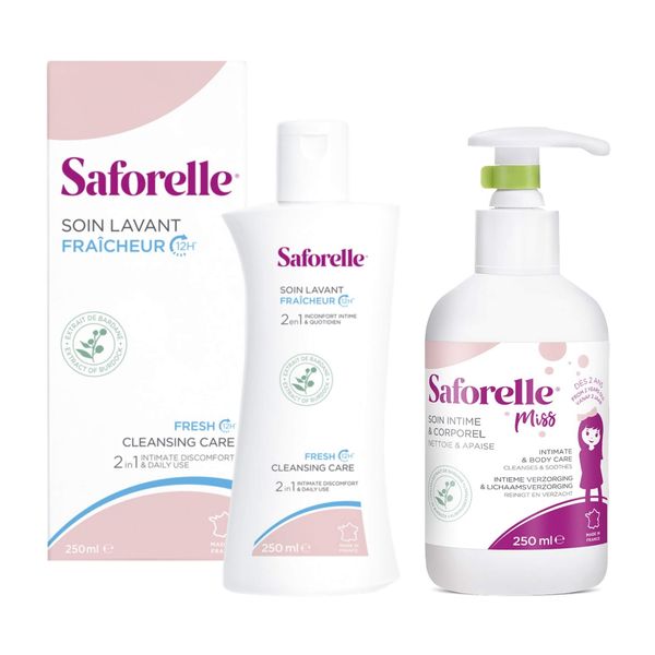 Фотография товара 1X Гель для интимной гигиены экстра свежесть Saforelle/Сафорель фл. 250мл + 1X Гель для интимной гигиены для детей от 2 лет Miss Saforelle/Сафорель 250мл