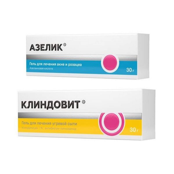 Фотография товара 1X Клиндовит гель для наружного применения 1% 30г + 1X Азелик гель для наружного применения 15% 30г
