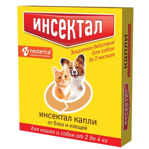Фотография товара Инсектал капли для кошек и собак весом от 2 до 4кг пипетка 0,5мл 6шт