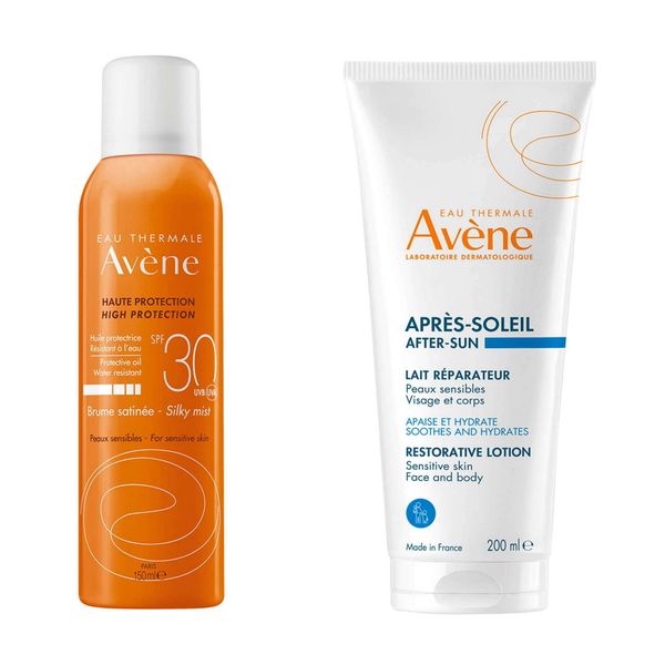 Фотография товара 1X Масло-спрей солнцезащитное невесомое SPF30 Avene/Авен фл. 150мл (C77540) + 1X Лосьон после загара восстанавливающий для чувствительной кожи лица и тела Avene/Авен 200мл