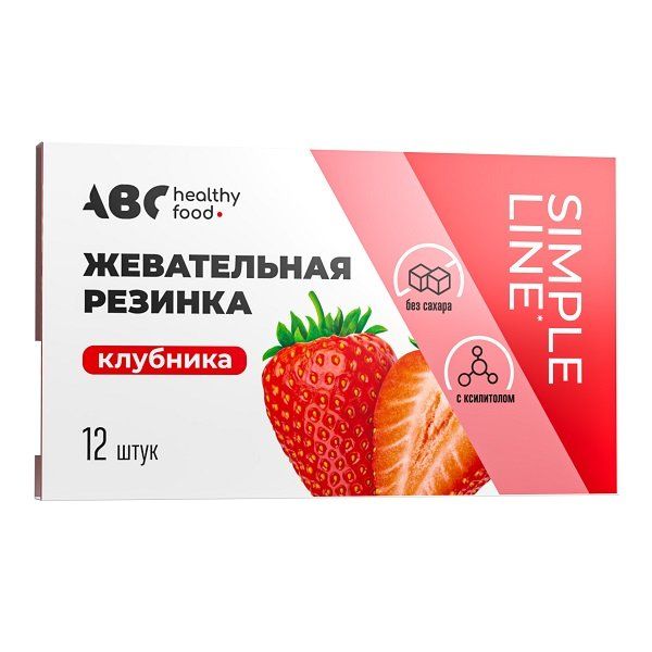 Фотография товара Резинка жевательная без сахара Клубника ABC Healthy Food таблетки 1,42г 12шт
