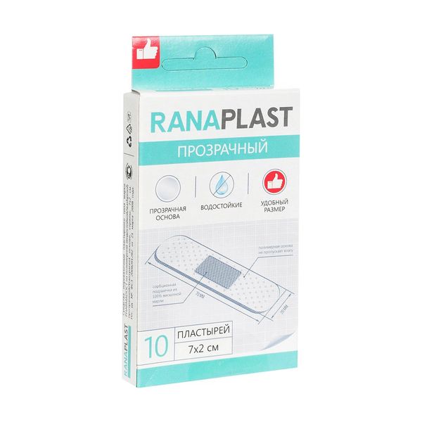 Фотография товара Пластырь водостойкий прозрачный на полимерной основе Ranaplast/Ранапласт 2х7см 10шт
