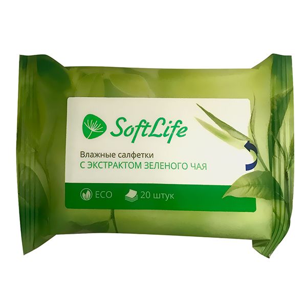 Фотография товара Салфетки влажные с экстрактом зеленого чая SoftLife/СофтЛайф 20шт