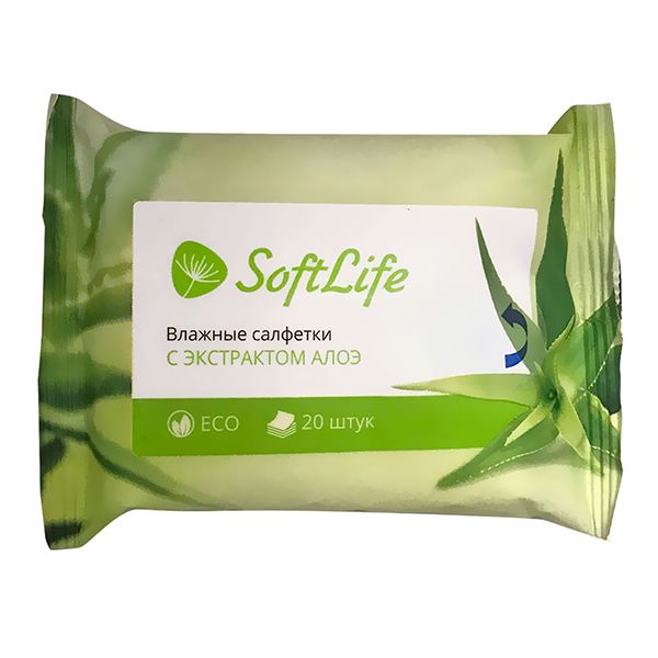 Фотография товара Салфетки влажные с экстрактом алоэ SoftLife/СофтЛайф 20шт