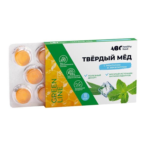 Фотография товара Мед твердый вкус ментола и эвкалипта ABC Healthy Food пастилки 10шт