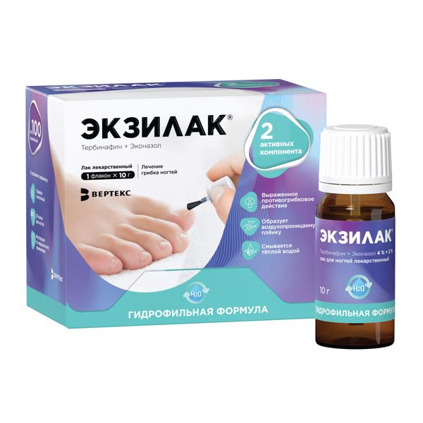 Фотография товара Экзилак лак для ногтей 4%+3% 10г+Пилочка для ногтей 30шт
