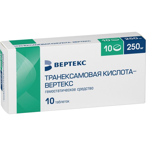 Фотография товара Транексамовая кислота-Вертекс таблетки п/о плен. 250мг 10шт