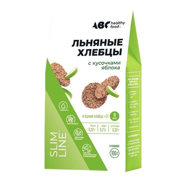 Фотография товара Хлебцы льняные с кусочками яблока ABC Healthy Food 100г