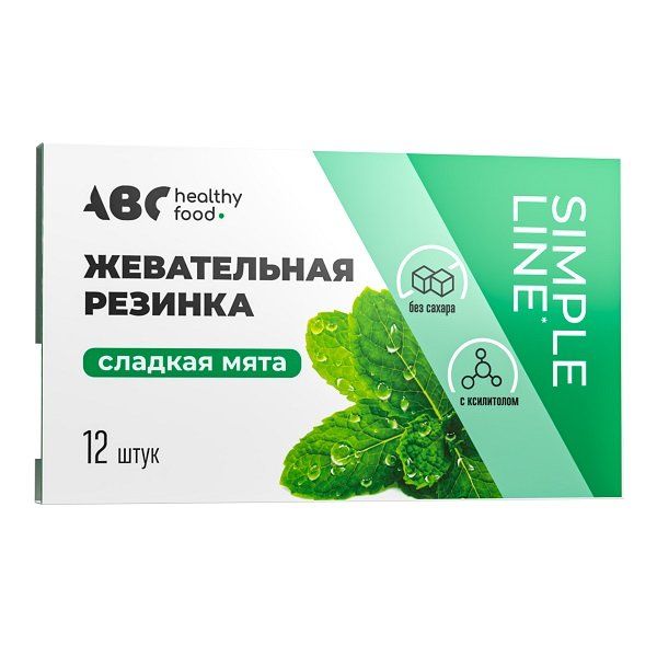 Фотография товара Резинка жевательная без сахара Сладкая мята ABC Healthy Food таблетки 1,42г 12шт