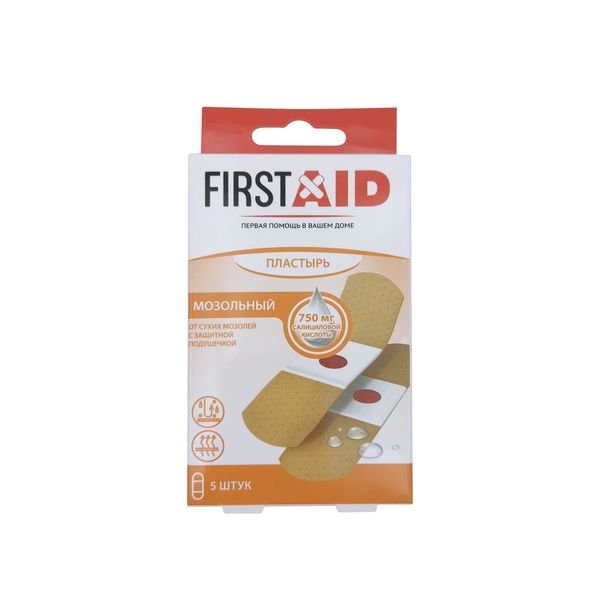 Фотография товара Лейкопластырь мозольный для сухих мозолей простой First Aid/Ферстэйд 20х65мм 5шт